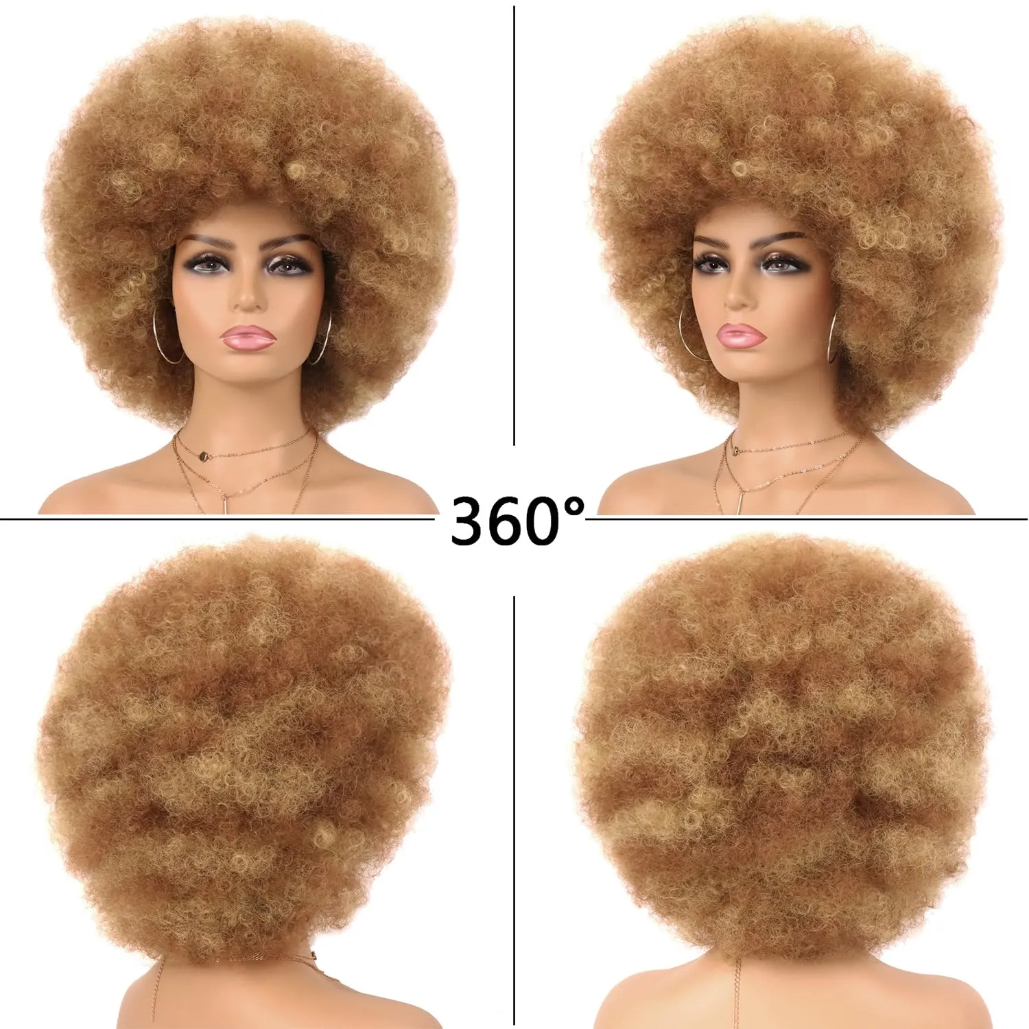 G&T Wig 70s Afro Wig Short Kinky Curly Colored Wigs for Women Mixed Blonde Large Bouncy and Soft Natural Looking Heat Resistant Synthetic Hair Wigs