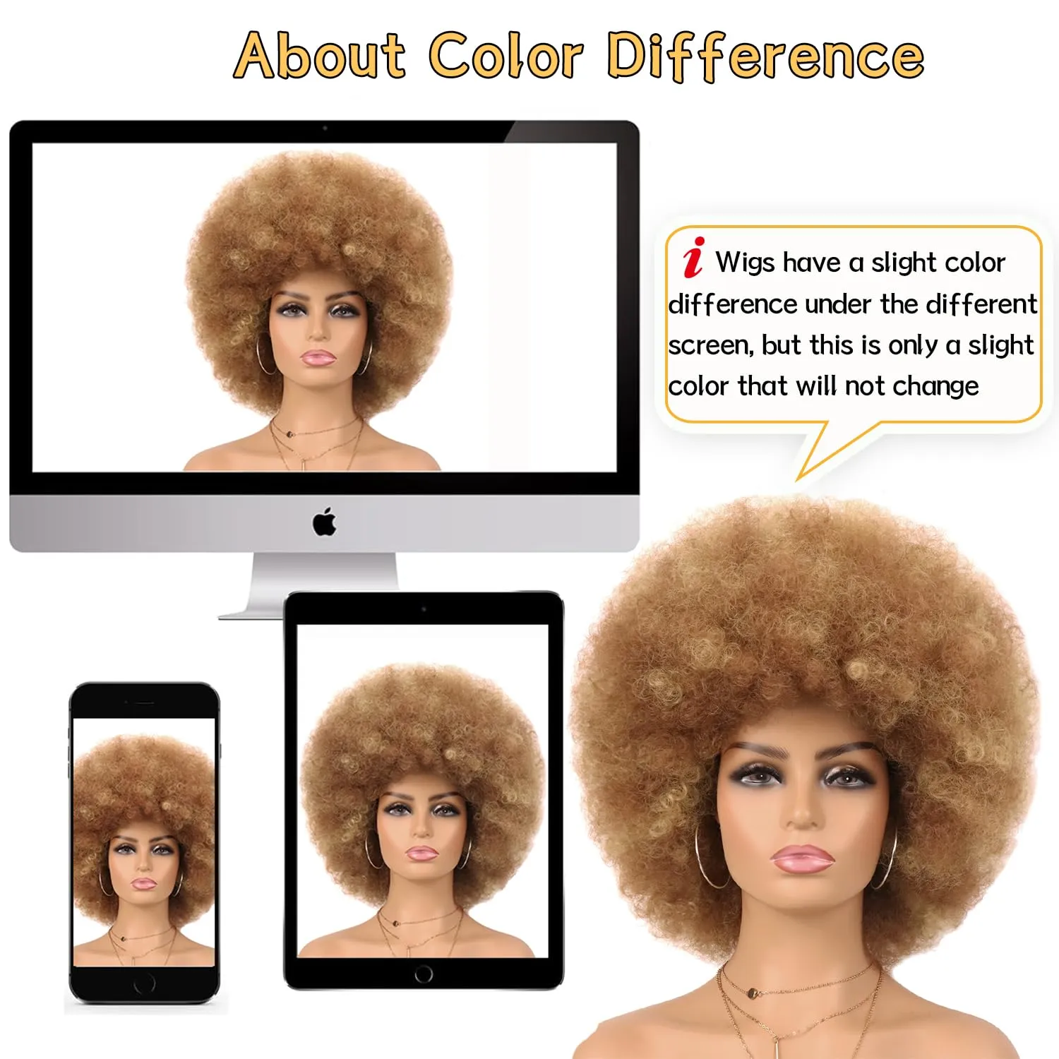 G&T Wig 70s Afro Wig Short Kinky Curly Colored Wigs for Women Mixed Blonde Large Bouncy and Soft Natural Looking Heat Resistant Synthetic Hair Wigs