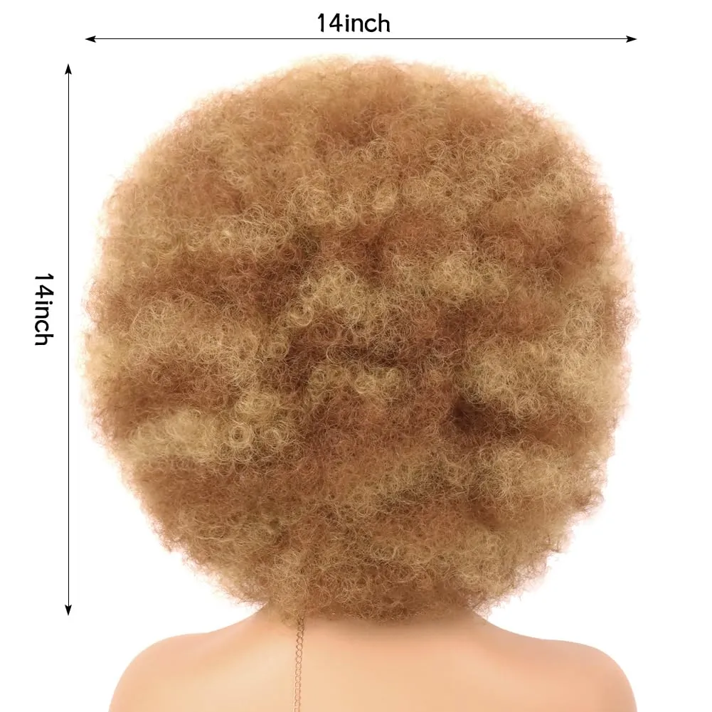 G&T Wig 70s Afro Wig Short Kinky Curly Colored Wigs for Women Mixed Blonde Large Bouncy and Soft Natural Looking Heat Resistant Synthetic Hair Wigs