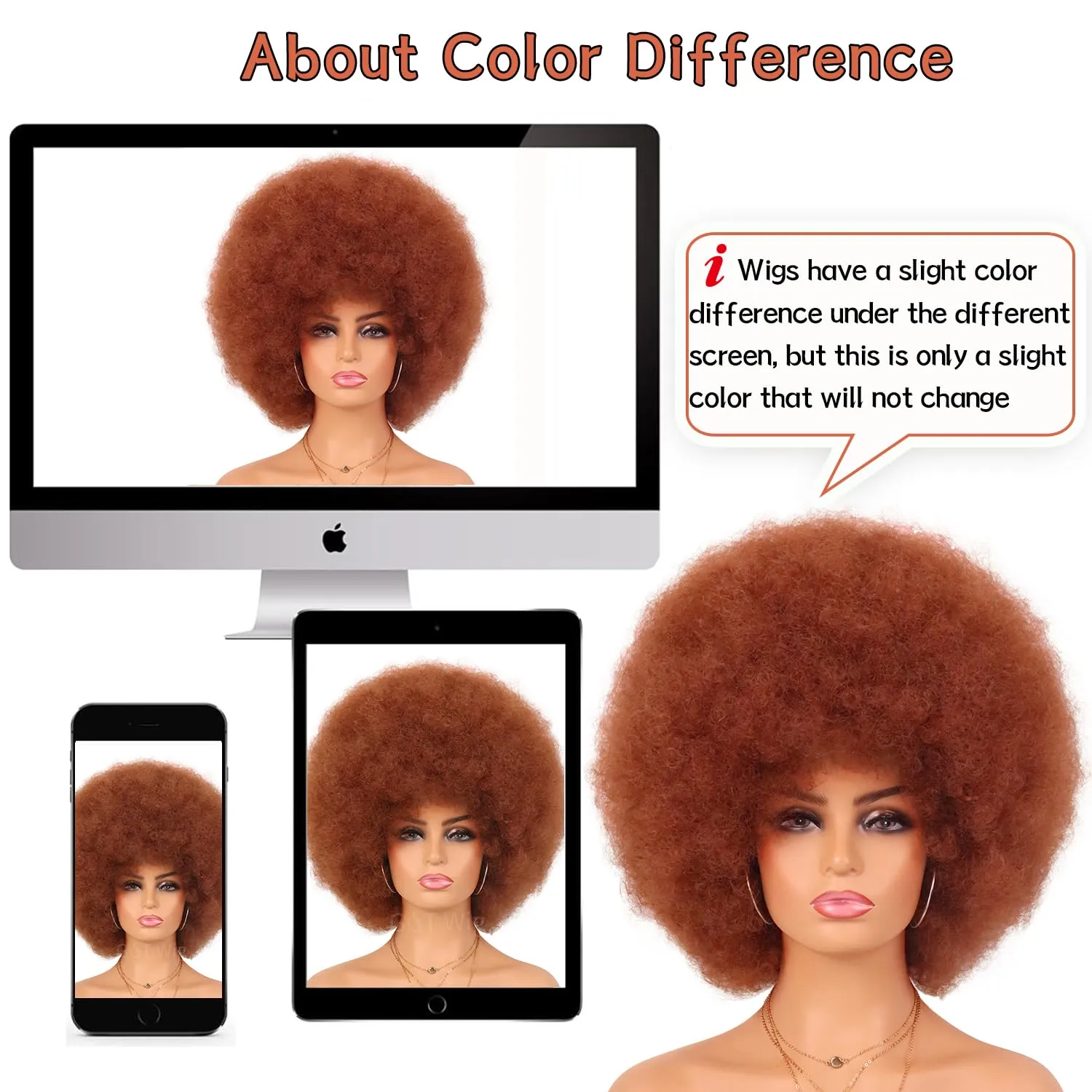 G&T Wig 70s Auburn Afro Wigs for Women Glueless Wear and Go Wig Short Afro Kinky Curly Wig with Bangs Heat Resistant Bouncy Synthetic Costume Cosplay Party Wig