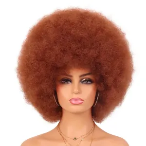 G&T Wig 70s Auburn Afro Wigs for Women Glueless Wear and Go Wig Short Afro Kinky Curly Wig with Bangs Heat Resistant Bouncy Synthetic Costume Cosplay Party Wig