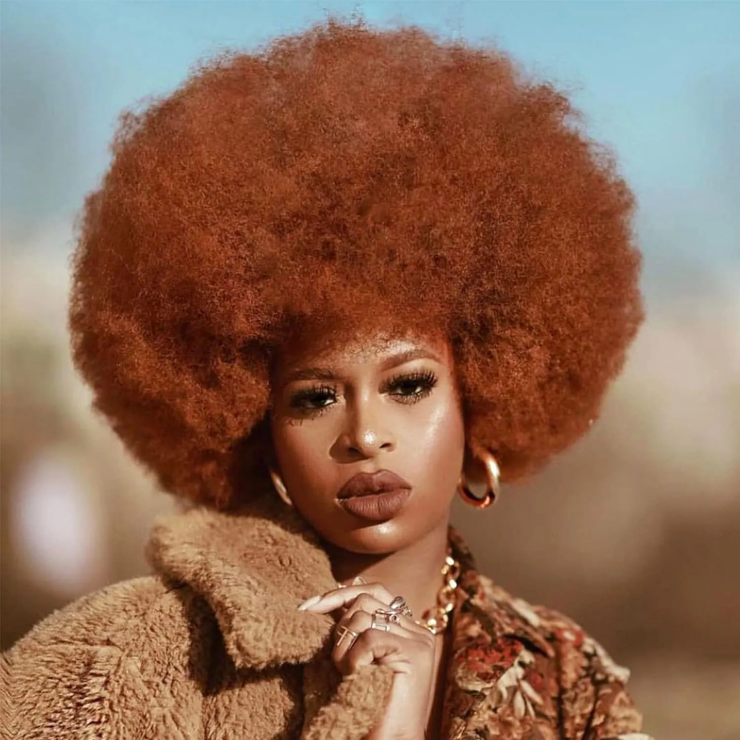 G&T Wig 70s Auburn Afro Wigs for Women Glueless Wear and Go Wig Short Afro Kinky Curly Wig with Bangs Heat Resistant Bouncy Synthetic Costume Cosplay Party Wig