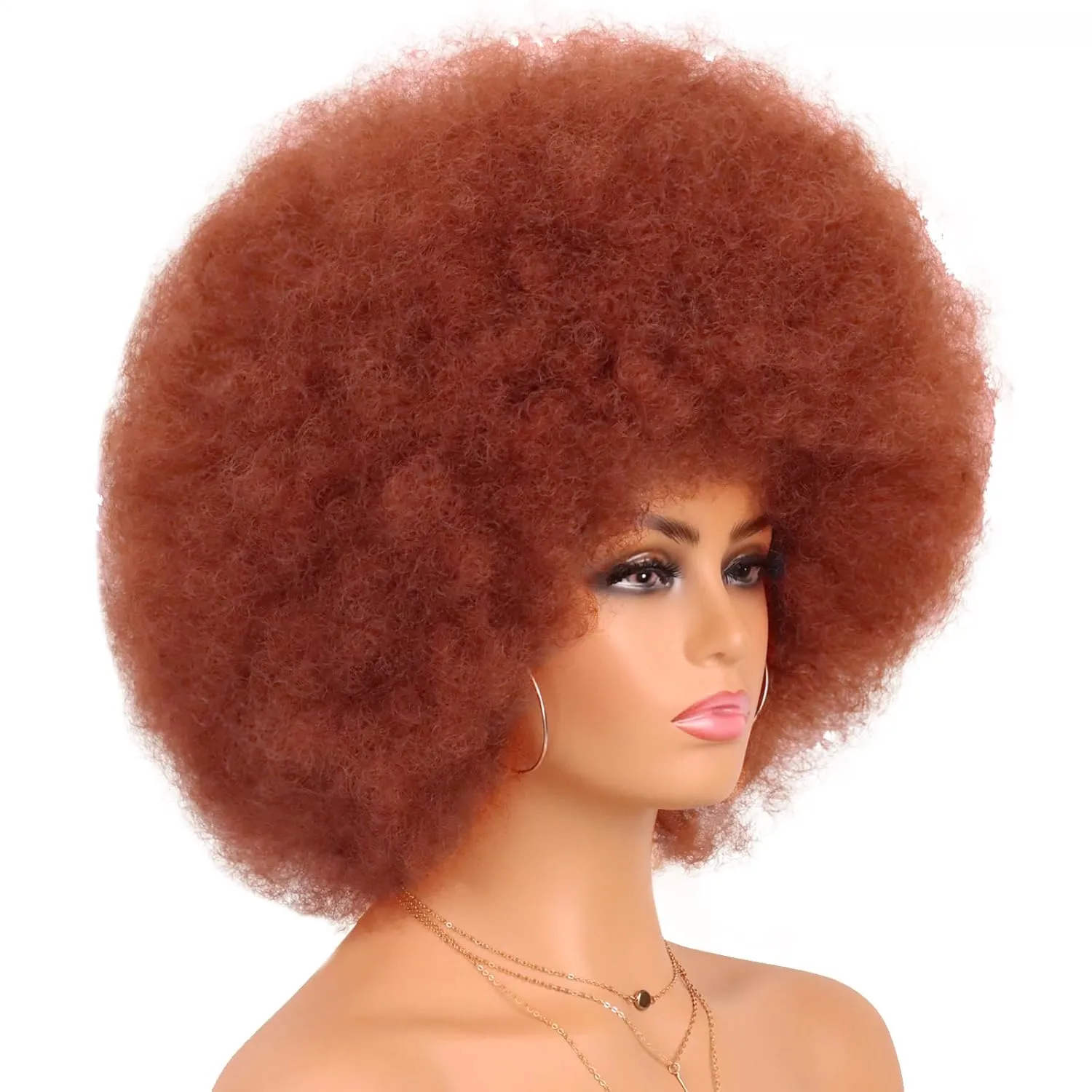 G&T Wig 70s Auburn Afro Wigs for Women Glueless Wear and Go Wig Short Afro Kinky Curly Wig with Bangs Heat Resistant Bouncy Synthetic Costume Cosplay Party Wig