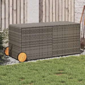 Garden Storage Box with Wheels Gray 74.8 Gal Poly Rattan,Garden Storage Box with WaterResistant Bag | Durable PE Rattan for Cushions, Toys, and More Storage Boxes, Storage Boxes,