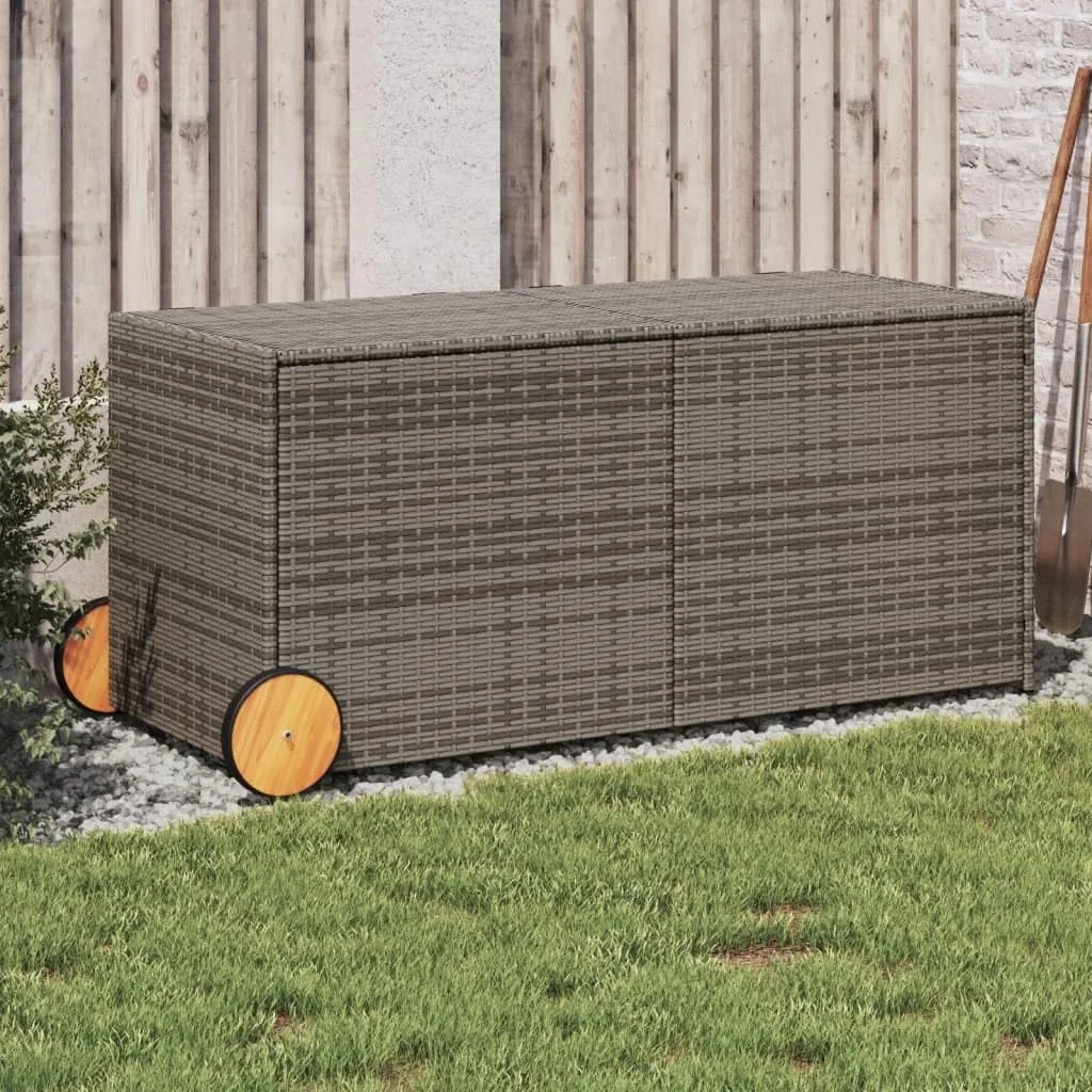 Garden Storage Box with Wheels Gray 74.8 Gal Poly Rattan,Garden Storage Box with WaterResistant Bag | Durable PE Rattan for Cushions, Toys, and More Storage Boxes, Storage Boxes,