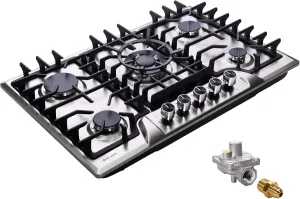 Gas Cooktop 30 Inch, Built-in 5 Burners Stainless Steel Gas Stovetop LPG/NG Convertible Gas Stove Top Dual Fuel Gas Hob DM5722