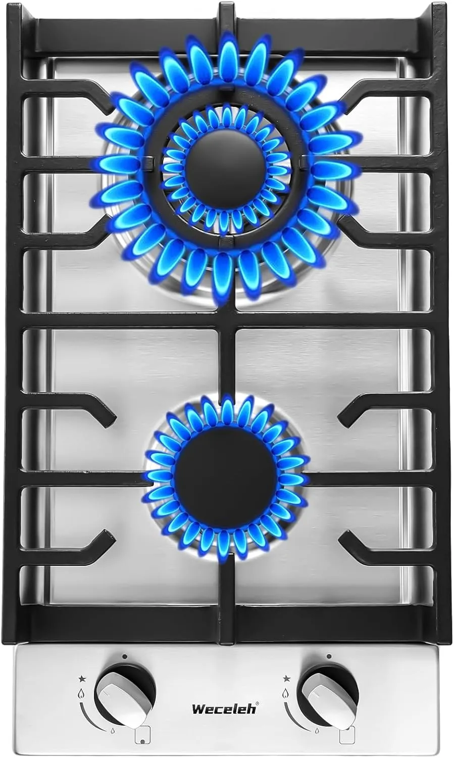 Gas Cooktop Stove Built-in Gas Stove Top,LPG/NG Dual Fuel Continuous Grates,Auto Ignition,Thermocouple Protection,Stainless Steel,Heavy Duty Cast Iron 120V (12 inch)