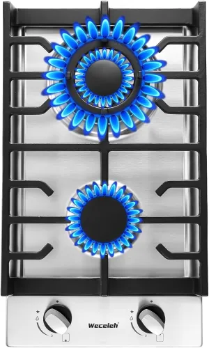 Gas Cooktop Stove Built-in Gas Stove Top,LPG/NG Dual Fuel Continuous Grates,Auto Ignition,Thermocouple Protection,Stainless Steel,Heavy Duty Cast Iron 120V (12 inch)