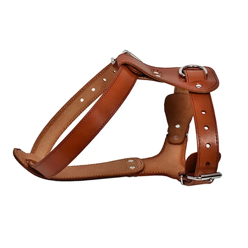 Genuine Leather Dog Harness - Brown Adjustable Training Vest