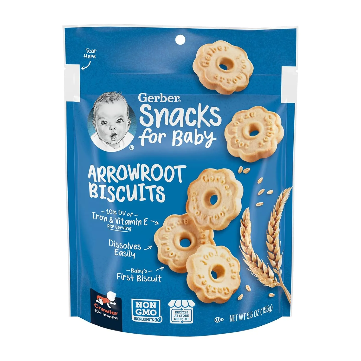 Gerber Snacks for Baby Arrowroot Biscuits, 5.5 Ounce Pouch (Pack of 4)