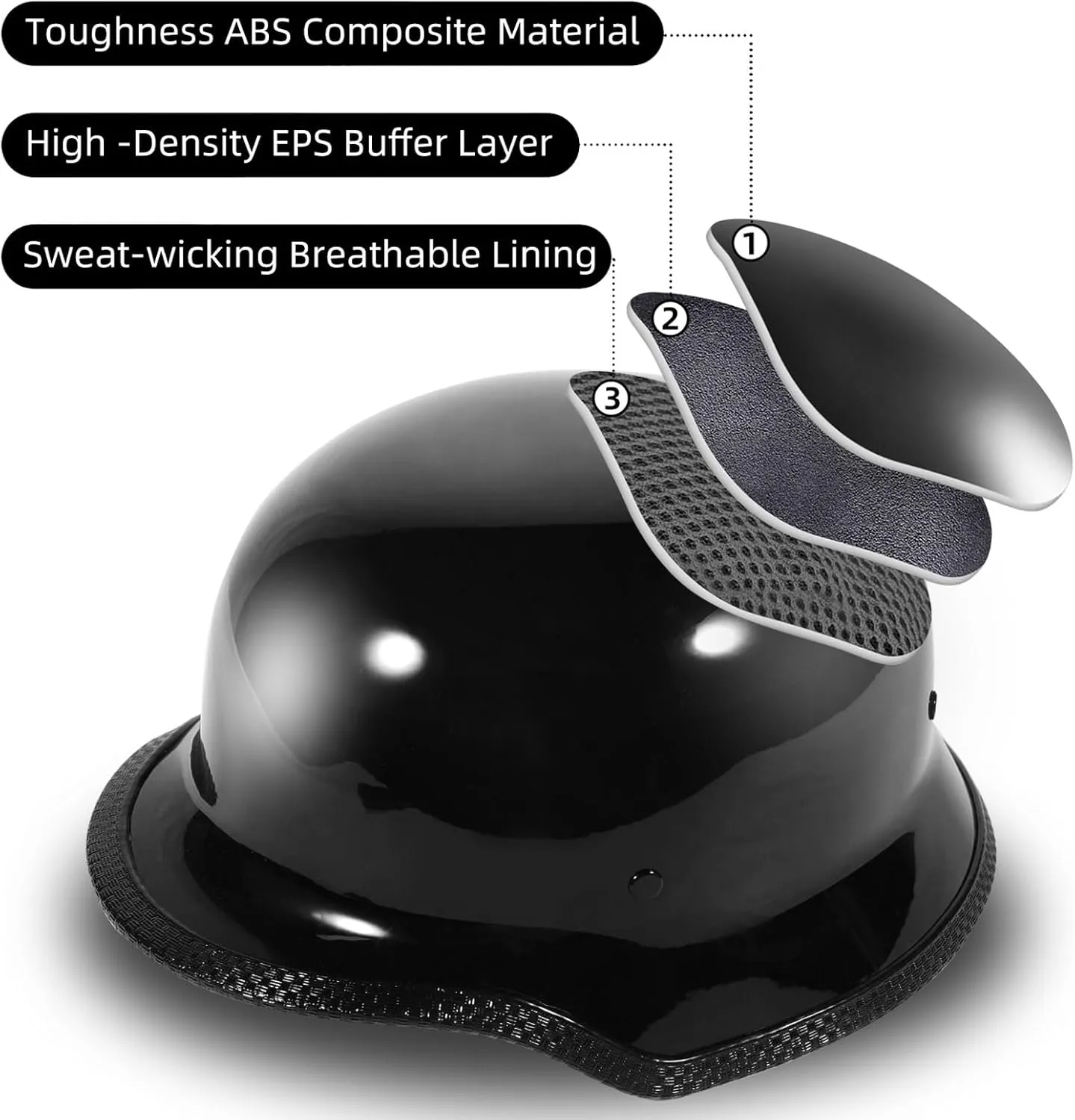 German Style Motorcycle Half Helmets - DOT Approved, Retro Skull Design for Men & Women - Black Vintage Beanie Helmets