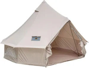 GeRRiT Yurt Tent Camping,Cozy House Outdoor Waterproof Four Seasons Family Camping Cotton Canvas Bell Tent with Meshed Door and Windows