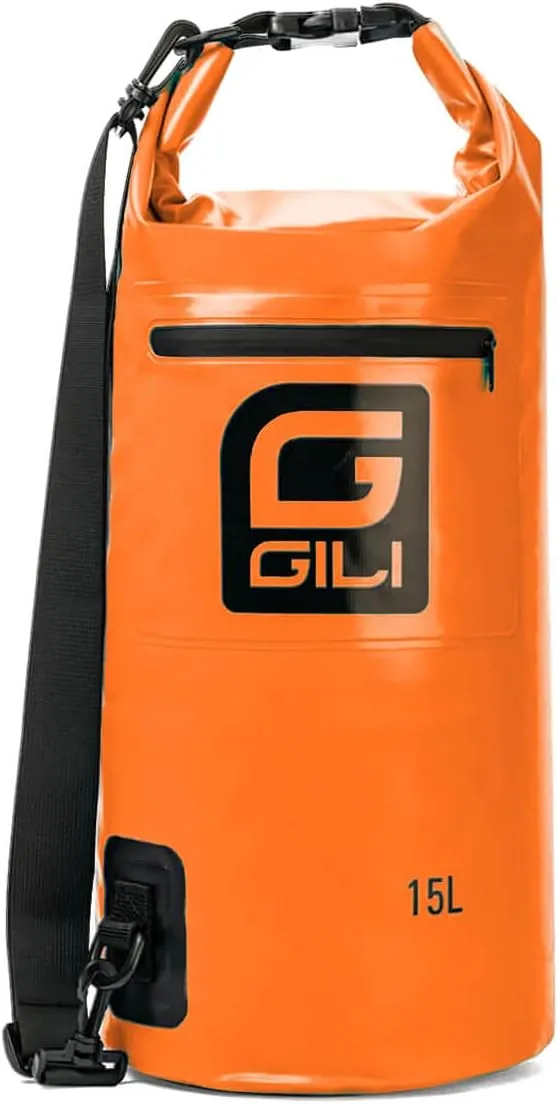 GILI Waterproof Dry Bag, Roll Top Compression Sack Keeps Gear for Paddle Boarding, Kayaking, Beach, Boating and Hiking (Orange, 15L)
