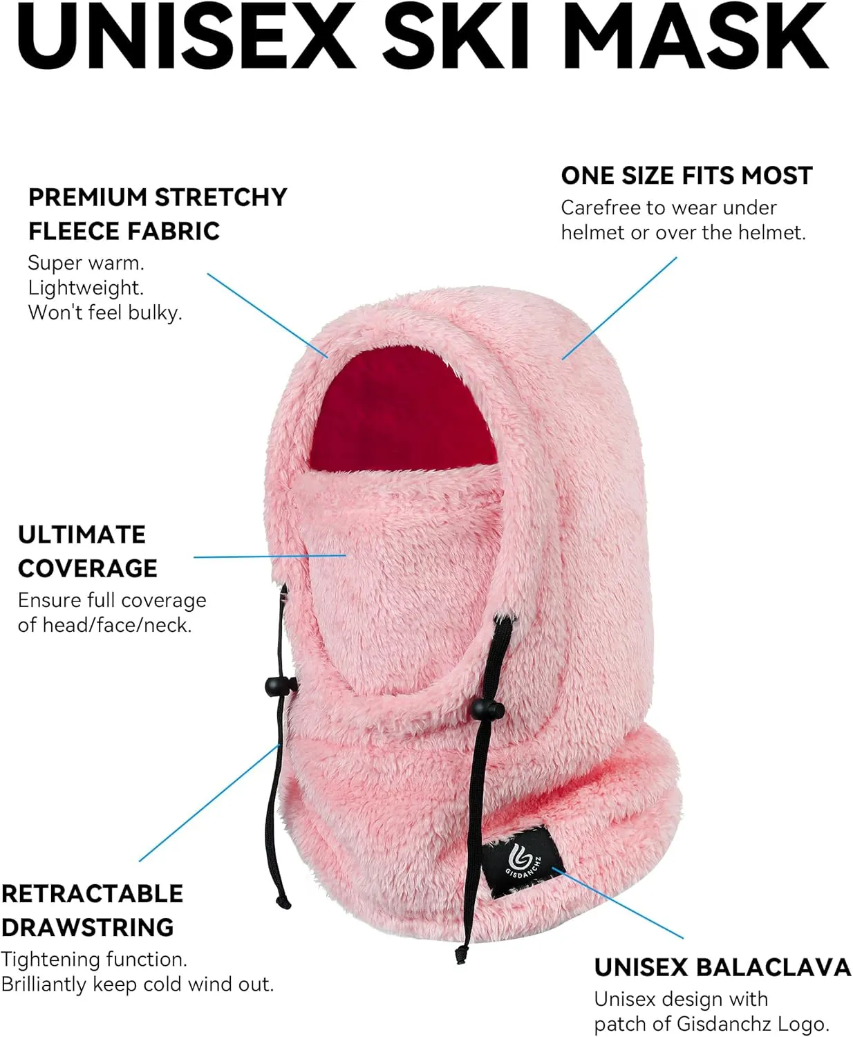 Gisdanchz Fleece Ski Mask for Women Men, Balaclava Neck Warmer Helmet Cover Hood for Cold Weather