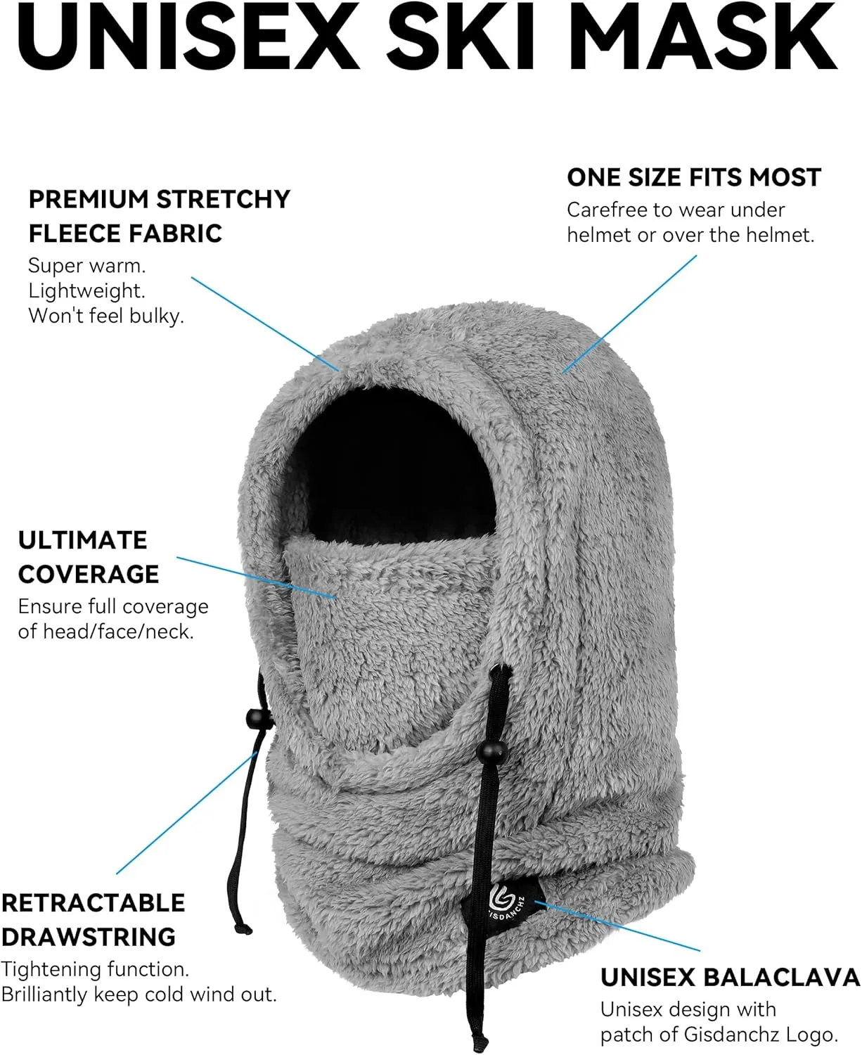 Gisdanchz Fleece Ski Mask for Women Men, Balaclava Neck Warmer Helmet Cover Hood for Cold Weather