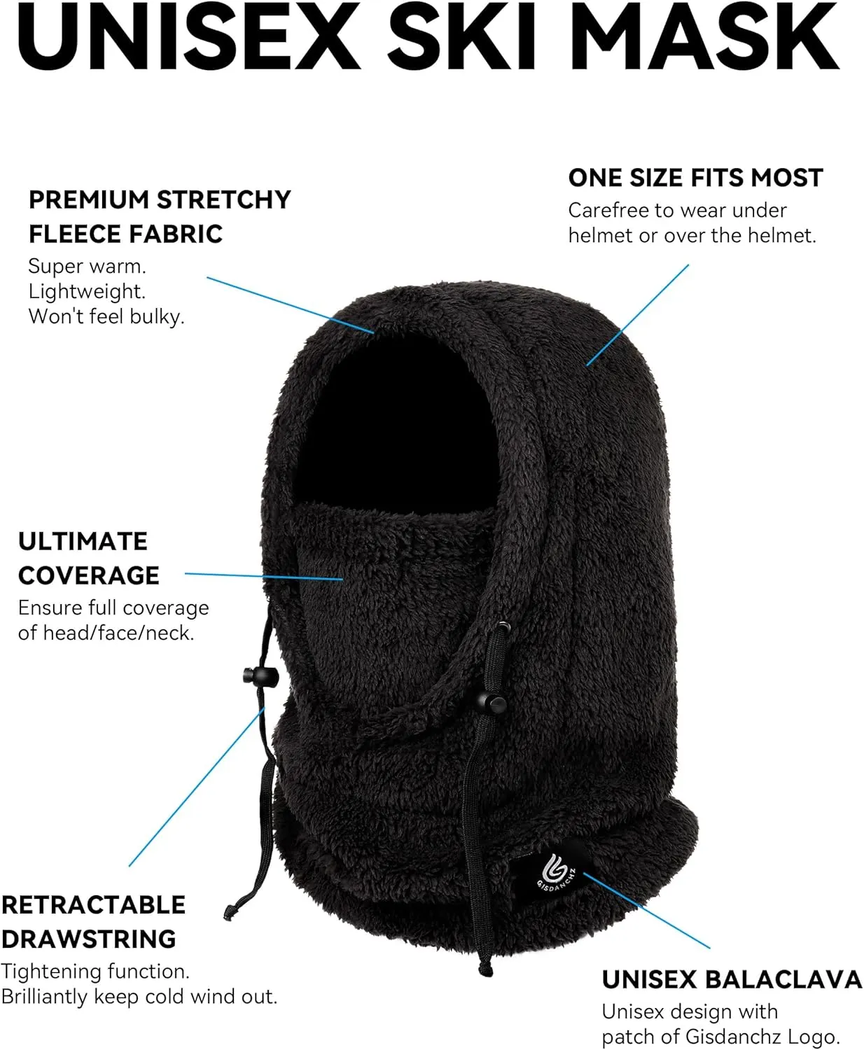 Gisdanchz Fleece Ski Mask for Women Men, Balaclava Neck Warmer Helmet Cover Hood for Cold Weather