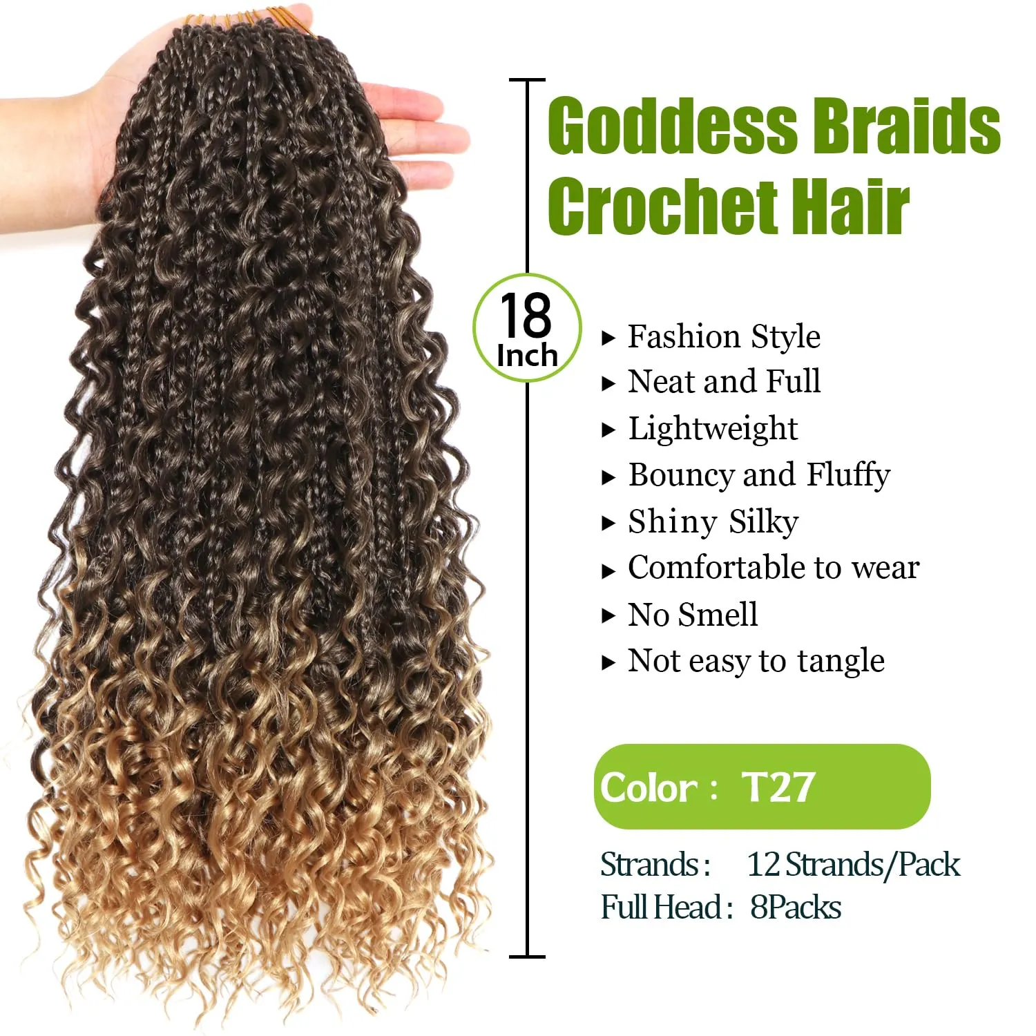 Goddess Bohemian Box Braids Crochet Hair-8 Packs 18 Inch Boho Crochet Braids for Black Women Synthetic Braiding Hair (T27, 18 Inch(Pack of 8))