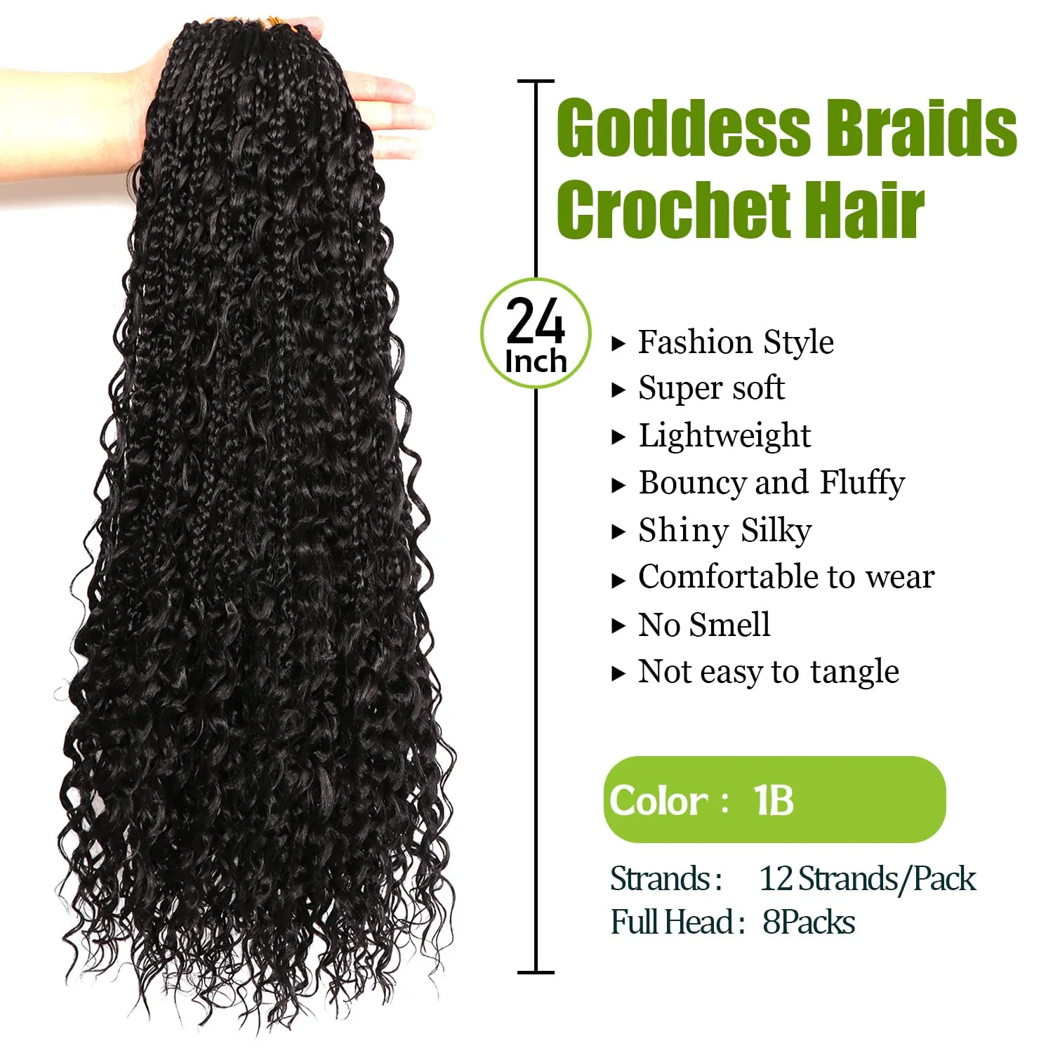 Goddess Bohemian Box Braids Crochet Hair-8 Packs 24 Inch Boho Crochet Braids for Black Women Synthetic Braiding Hair (1B#, 24 Inch(Pack of 8))