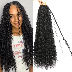 Goddess Bohemian Box Braids Crochet Hair-8 Packs 24 Inch Boho Crochet Braids for Black Women Synthetic Braiding Hair (1B#, 24 Inch(Pack of 8))