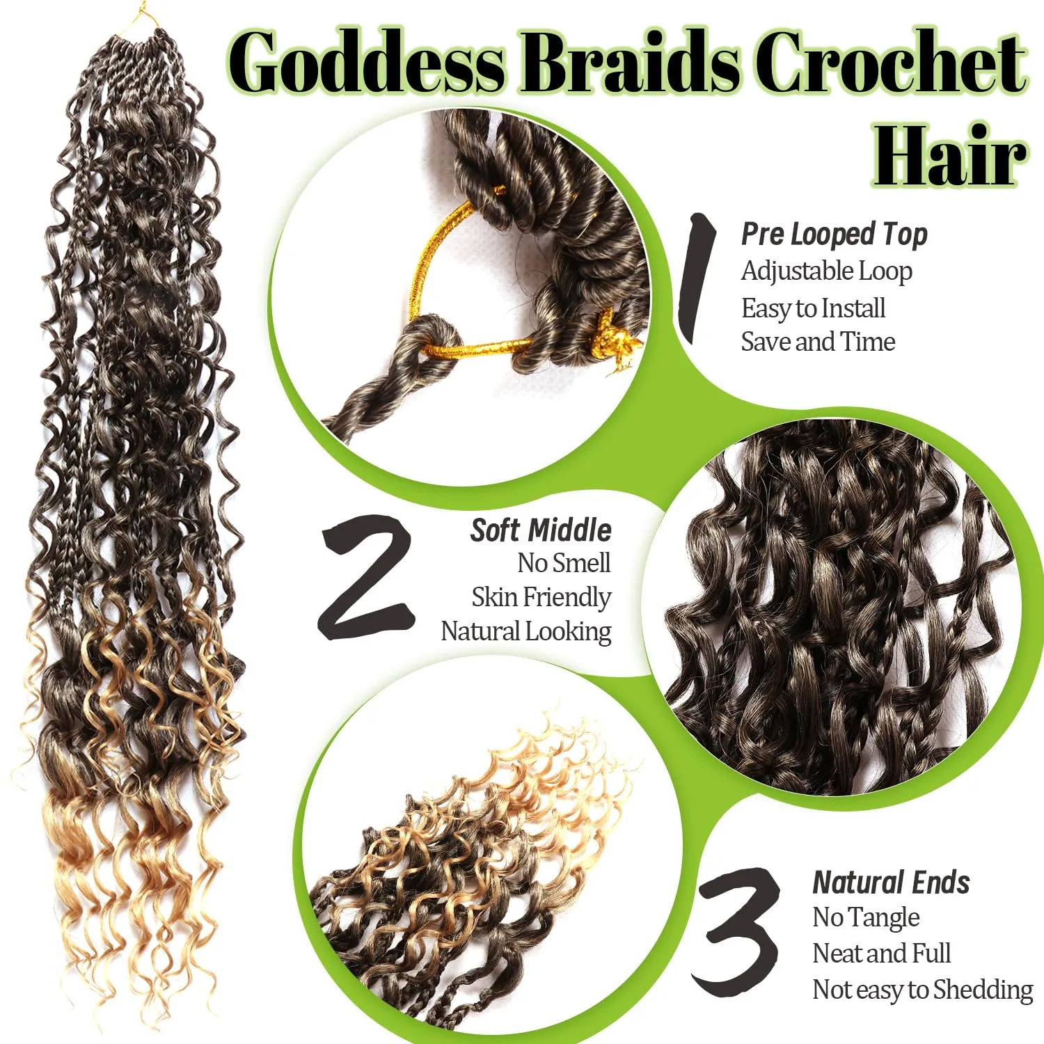 Goddess Bohemian Box Braids Crochet Hair-8 Packs 24 Inch Boho Crochet Braids for Black Women Synthetic Braiding Hair (T27, 24 Inch(Pack of 8))