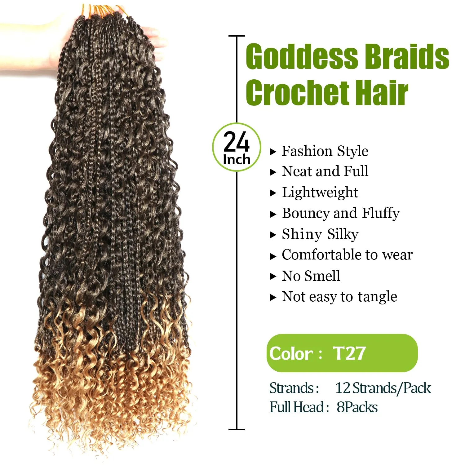 Goddess Bohemian Box Braids Crochet Hair-8 Packs 24 Inch Boho Crochet Braids for Black Women Synthetic Braiding Hair (T27, 24 Inch(Pack of 8))
