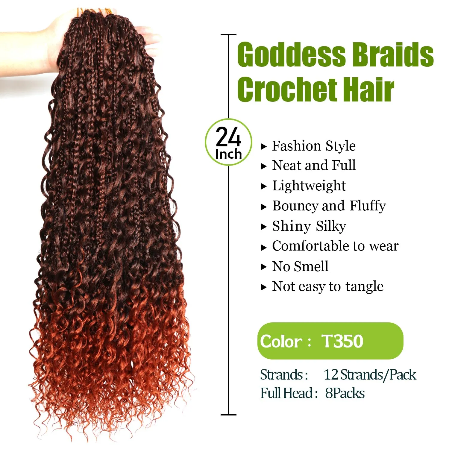 Goddess Bohemian Box Braids Crochet Hair-8 Packs 24 Inch Boho Crochet Braids for Black Women Synthetic Braiding Hair (T350#, 24 Inch(Pack of 8))