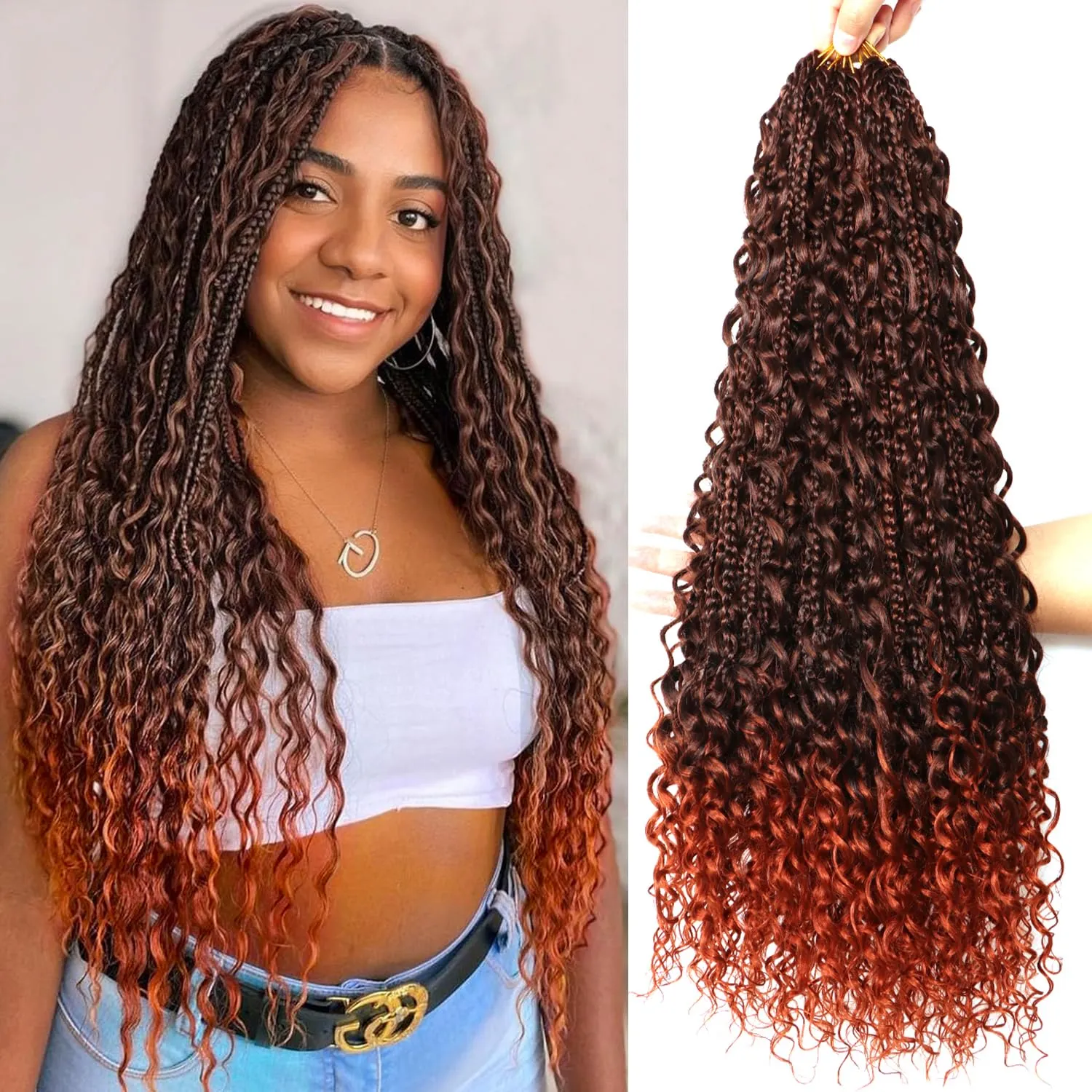 Goddess Bohemian Box Braids Crochet Hair-8 Packs 24 Inch Boho Crochet Braids for Black Women Synthetic Braiding Hair (T350#, 24 Inch(Pack of 8))