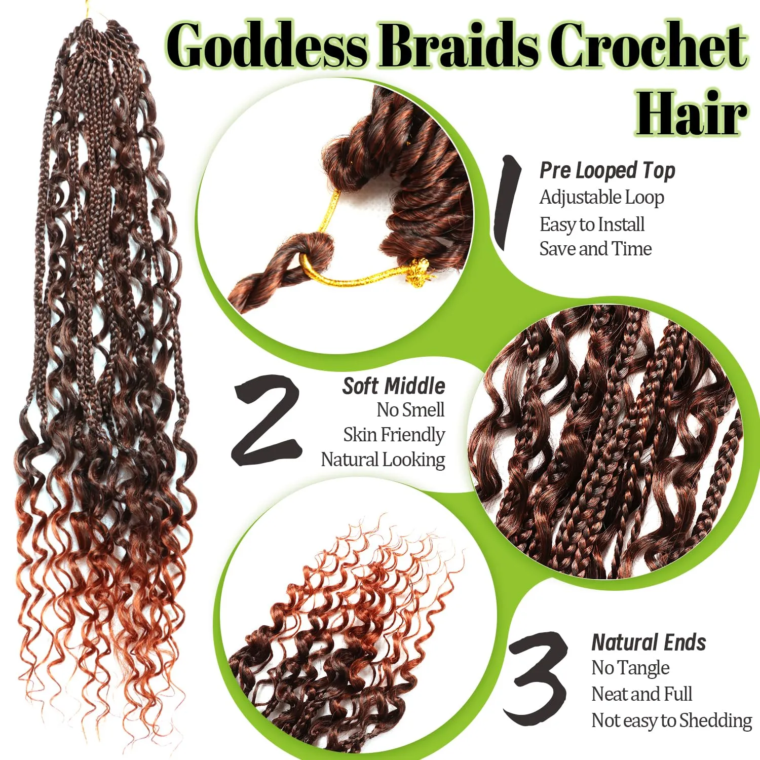 Goddess Bohemian Box Braids Crochet Hair-8 Packs 24 Inch Boho Crochet Braids for Black Women Synthetic Braiding Hair (T350#, 24 Inch(Pack of 8))