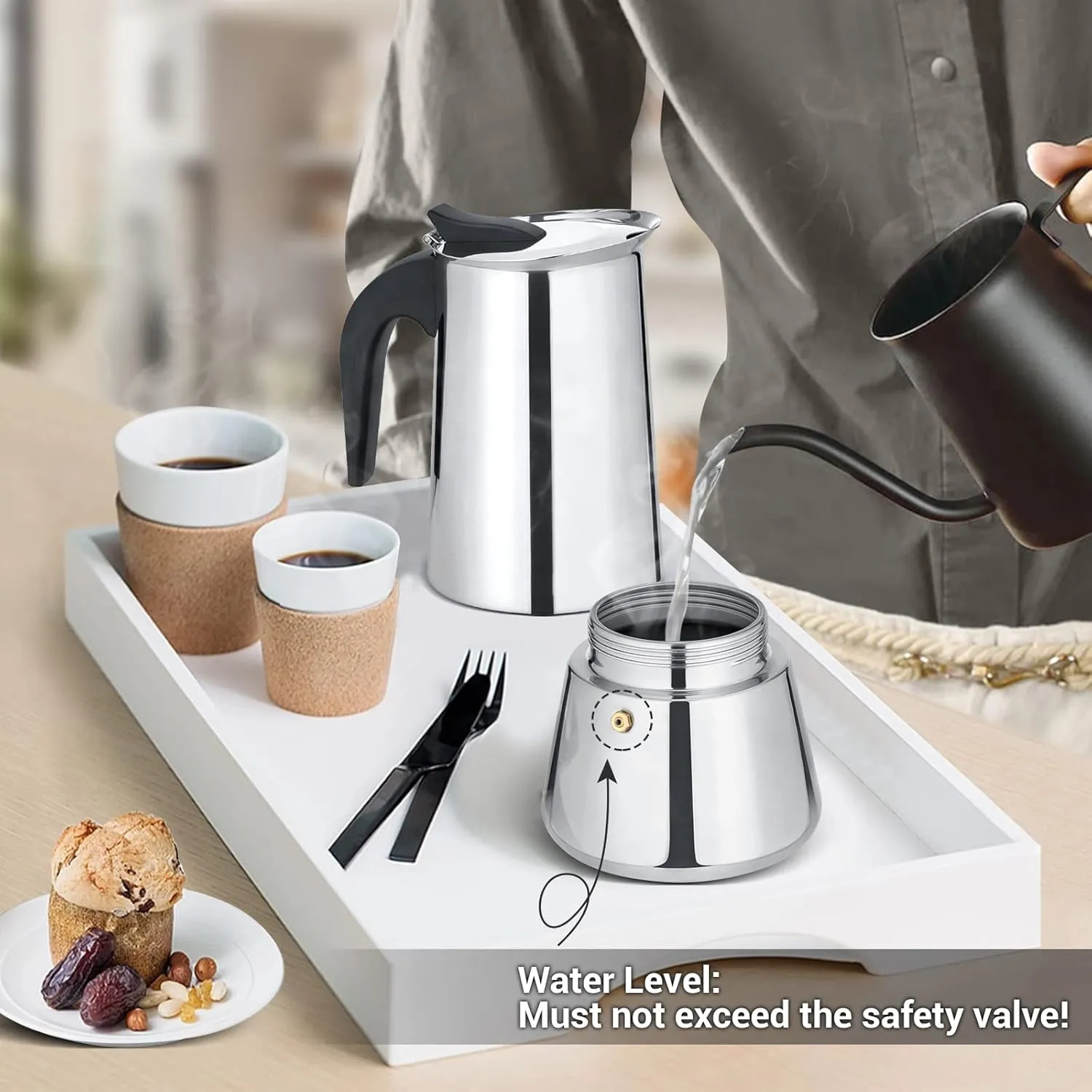 Godmorn Stovetop Espresso Maker, Moka Pot, Percolator Italian Coffee Maker, 600ml/20oz/12 cup (espresso cup=50ml), Classic Cafe Maker, stainless steel, suitable for induction cookers