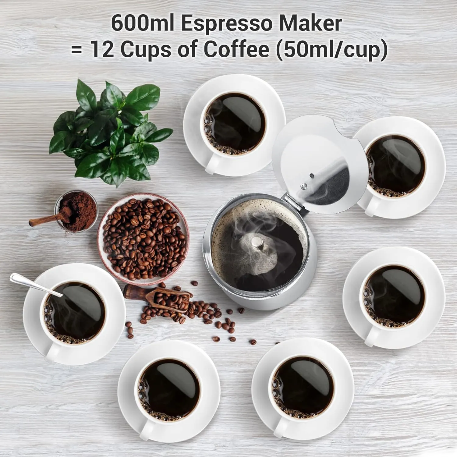 Godmorn Stovetop Espresso Maker, Moka Pot, Percolator Italian Coffee Maker, 600ml/20oz/12 cup (espresso cup=50ml), Classic Cafe Maker, stainless steel, suitable for induction cookers
