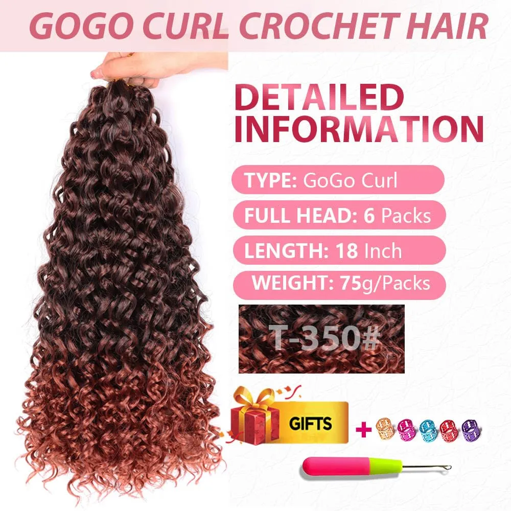 GoGo Curl Crochet Hair 18Inch 6Packs Curl Crotchet Braiding Hair Water Wave Synthetic Braiding Hair Extensions (18 Inch (Pack of 6), 1B/350#)