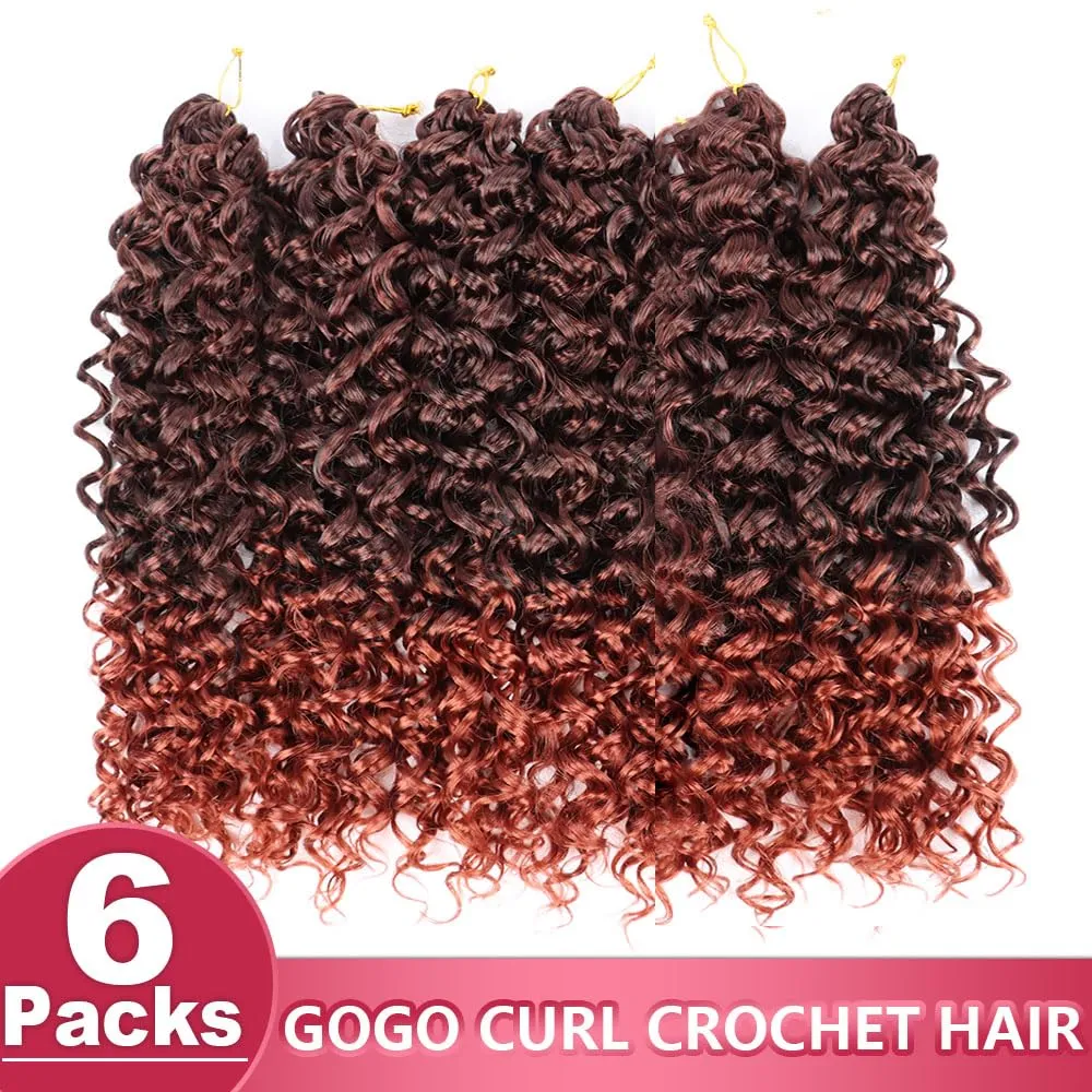 GoGo Curl Crochet Hair 18Inch 6Packs Curl Crotchet Braiding Hair Water Wave Synthetic Braiding Hair Extensions (18 Inch (Pack of 6), 1B/350#)