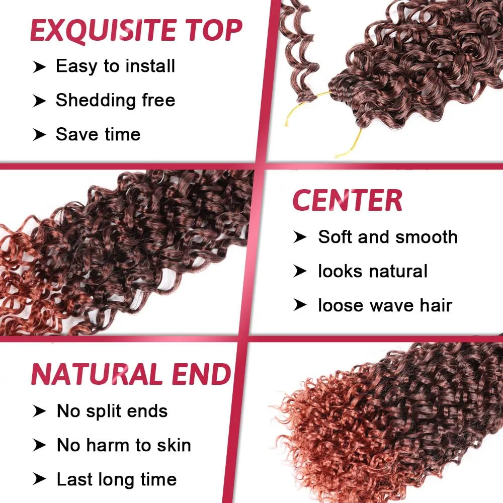 GoGo Curl Crochet Hair 18Inch 6Packs Curl Crotchet Braiding Hair Water Wave Synthetic Braiding Hair Extensions (18 Inch (Pack of 6), 1B/350#)