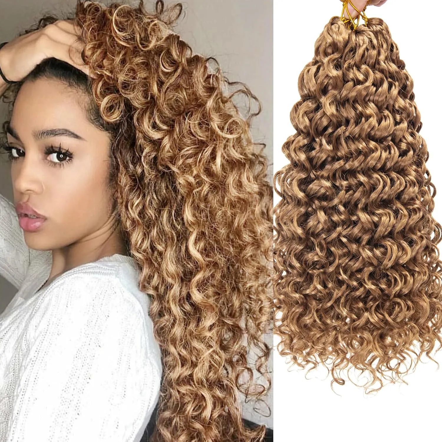 GoGo Curl Crochet hair Water Wave Crochet hair Blonde Synthetic Bohemian Crrochet Braid Deep Wave Braiding hair Extensions (27#, 14inch)
