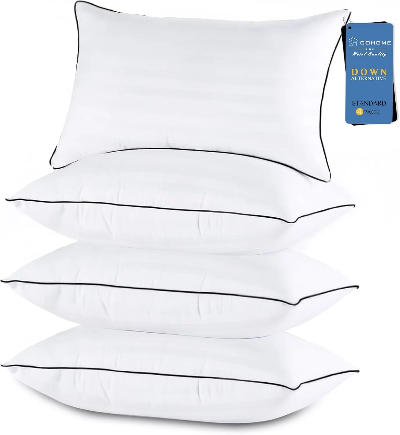 GOHOME Pillows Standard Size Set of 4 - Bed Pillows for Sleeping 4 Pack, Cooling Supportive Hotel Pillows with Premium Soft Down Alternative Fill for Side Stomach and Back Sleepers