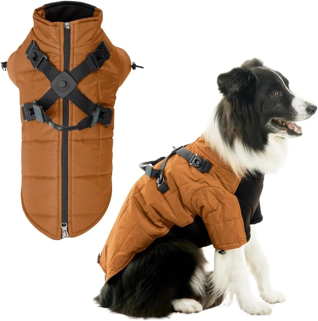 Gooby Alpine Explorer - Adobe, Large - Waterproof Jacket with Cross Lock Converter for Small Dog and Medium Dog
