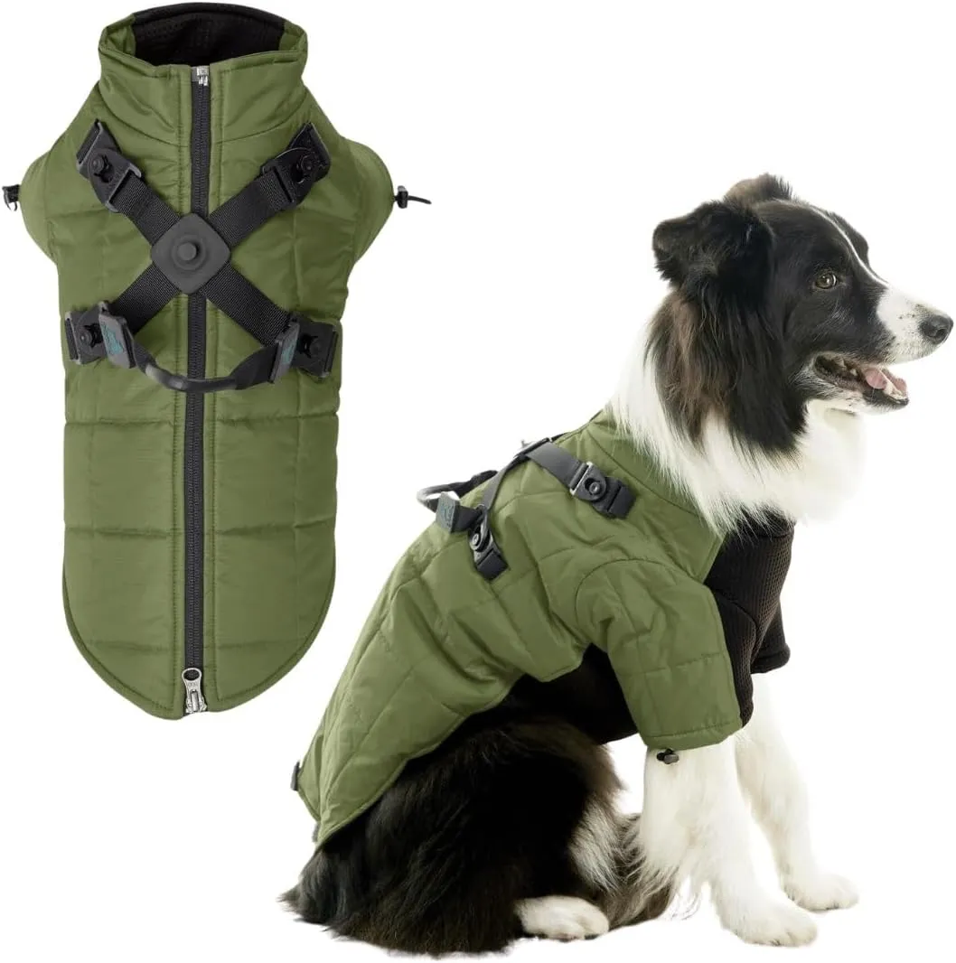 Gooby Alpine Explorer - Olive Branch, Small - Waterproof Jacket with Cross Lock Converter for Small Dog and Medium Dog