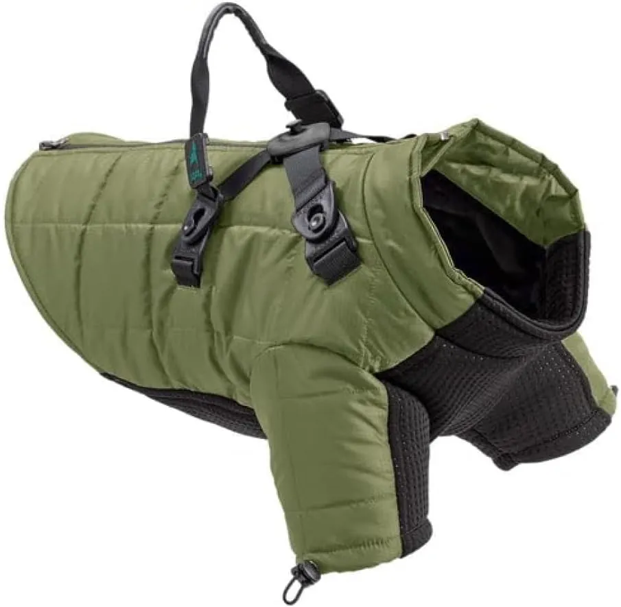 Gooby Alpine Explorer - Olive Branch, Small - Waterproof Jacket with Cross Lock Converter for Small Dog and Medium Dog
