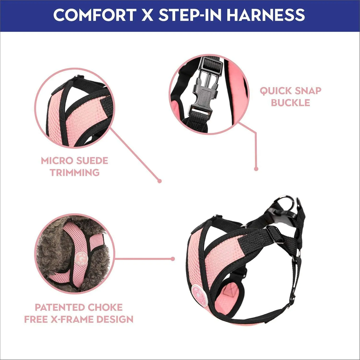 Gooby Comfort X Step in Harness - Pink, Medium - No Pull Small Dog Harness Patented Choke-Free X Frame - Perfect on The Go Dog Harness for Medium Dogs No Pull or Small Dogs for Indoor and Outdoor Use