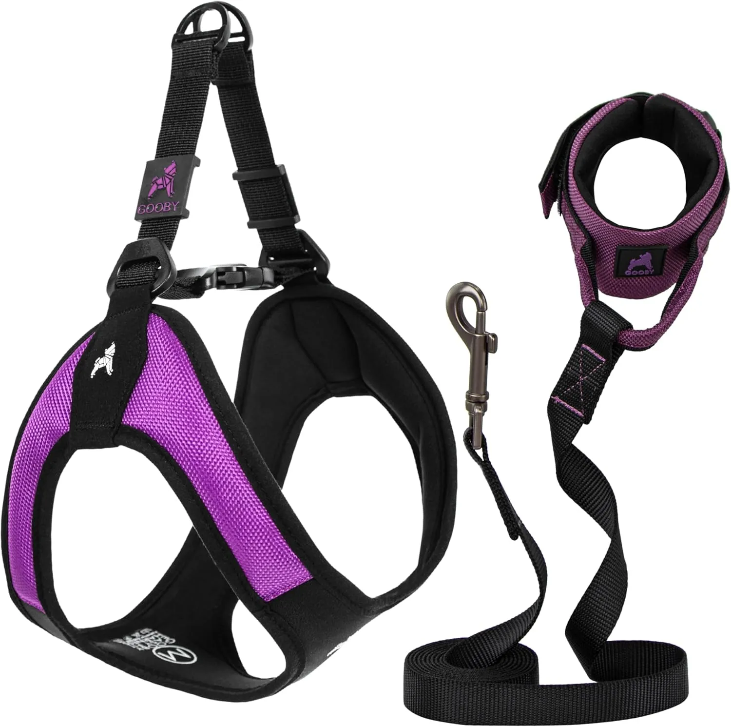 Gooby Escape Free Easy Fit Harness and Easy Fit Wristband Surfer Leash Set-Purple, Large, 6 FT-Step in Escape Free Harness with Quick Release Buckle and Handsfree Leash for Small and Medium Dog