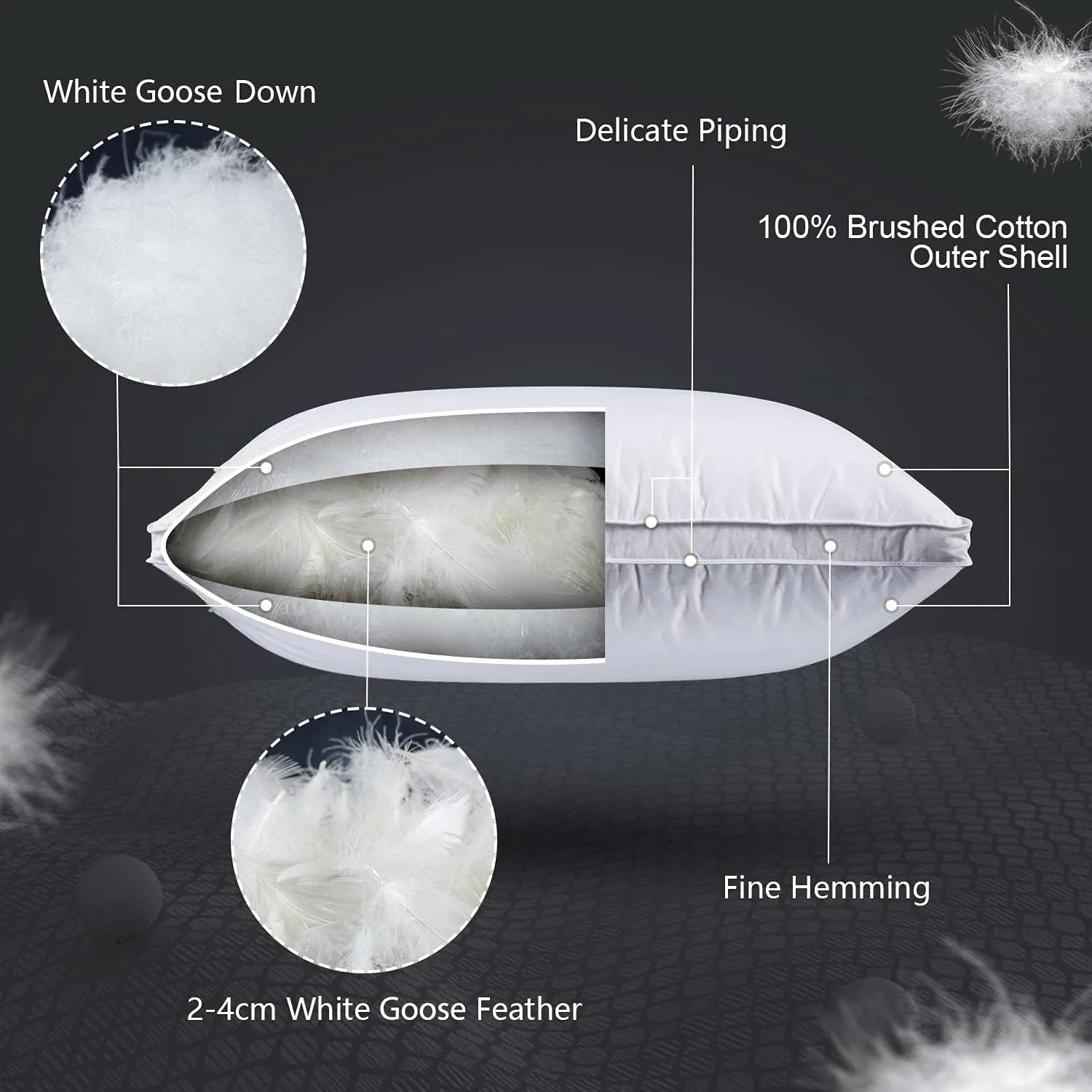 Goose Feathers Down Pillows for Sleeping(2 Pack),Queen(20inx30in)-White Bed Pillow Inserts,100% Cotton Cover,Sleeping Pillows for All Sleepers