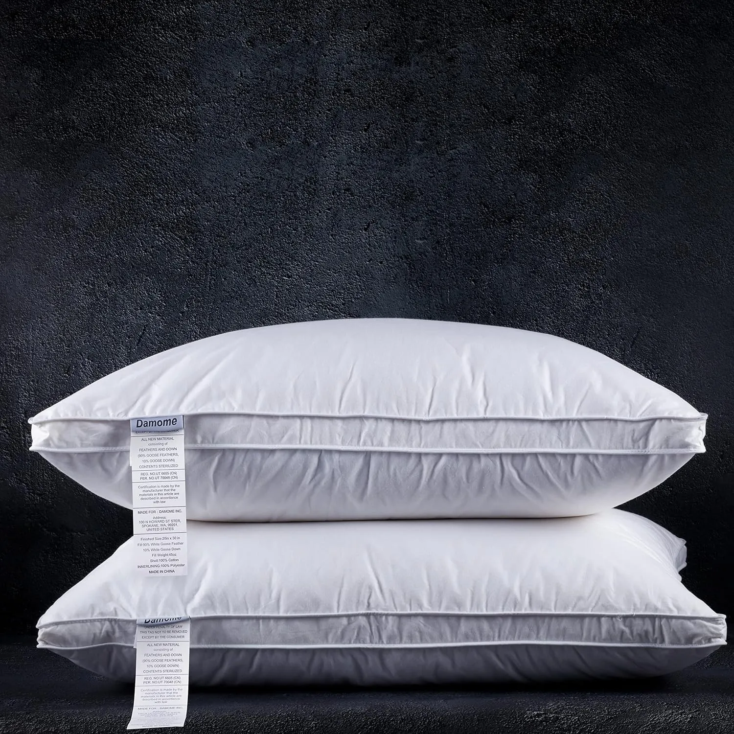 Goose Feathers Down Pillows for Sleeping(2 Pack),Queen(20inx30in)-White Bed Pillow Inserts,100% Cotton Cover,Sleeping Pillows for All Sleepers
