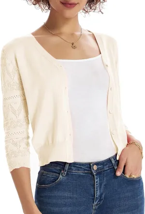 GRACE KARIN Women's Cardigans Shrugs for Dresses 3/4 Sleeve Cardigan V Neck Button Down Sweater Lightweight