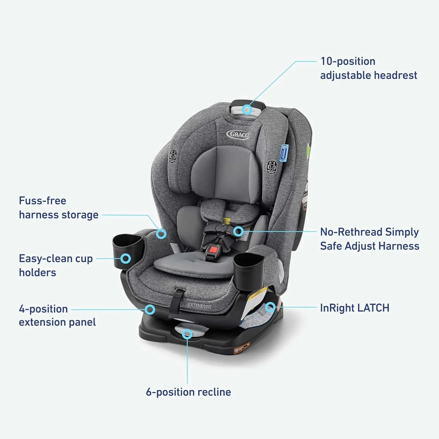 Graco Extend2Fit Convertible Baby Car Seat, Rear and Forward Facing, Adjustable Extension Panel for Extra Legroom, Cullen