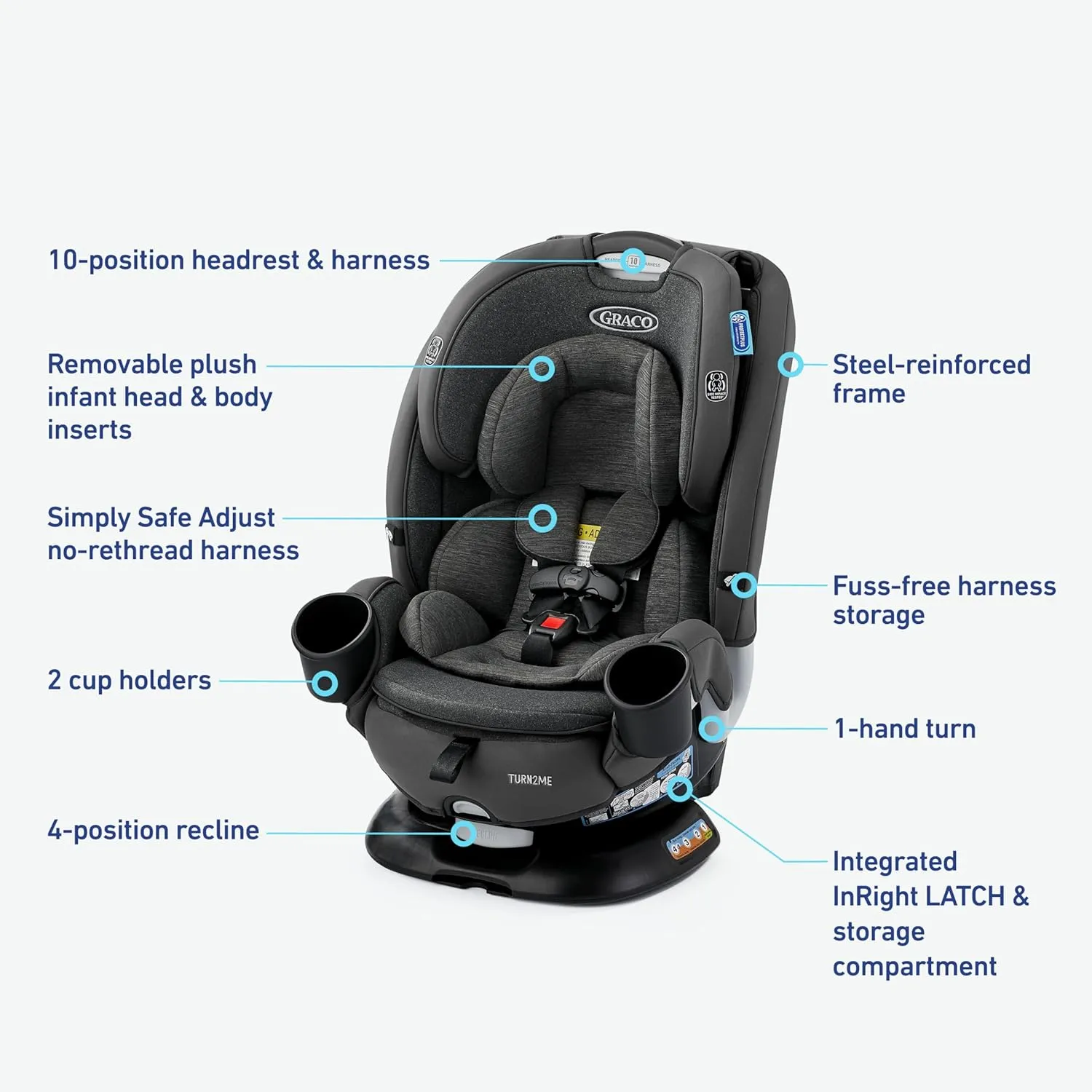 Graco Turn2Me 3-in-1 Car Seat with Rotating Feature, Highback Booster, for Newborn to Toddler up to 100lbs, in Manchester
