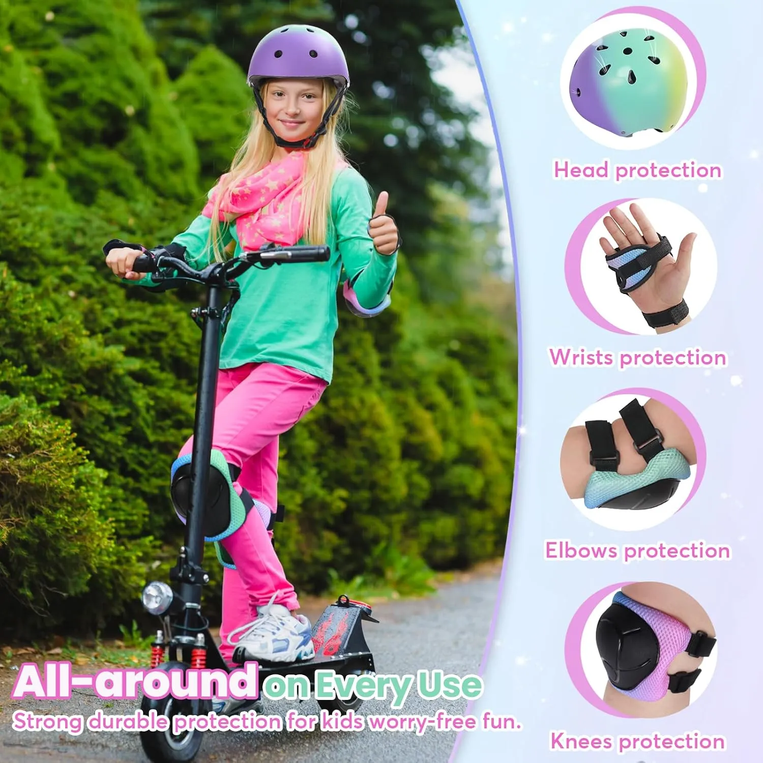 Gradient Kids Helmet and Knee Elbow Wrist Pads Set with Carry Bag(Age 2-14 )- CPSC Certified Adjustable Lightweight Ventilated for Biking, Scooter, Skating and Other Sport Acitivties