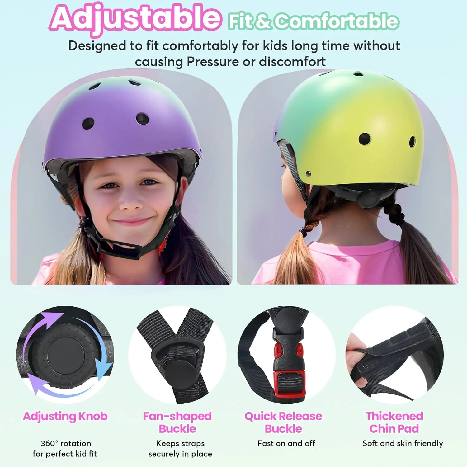 Gradient Kids Helmet and Knee Elbow Wrist Pads Set with Carry Bag(Age 2-14 )- CPSC Certified Adjustable Lightweight Ventilated for Biking, Scooter, Skating and Other Sport Acitivties