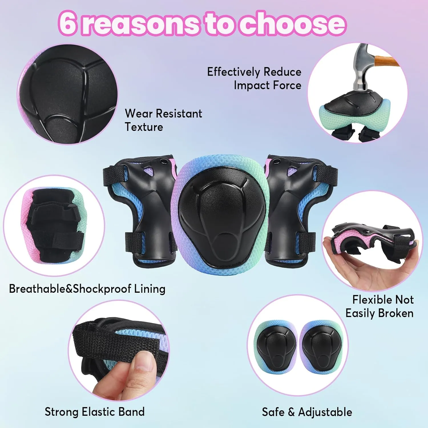 Gradient Kids Helmet and Knee Elbow Wrist Pads Set with Carry Bag(Age 2-14 )- CPSC Certified Adjustable Lightweight Ventilated for Biking, Scooter, Skating and Other Sport Acitivties