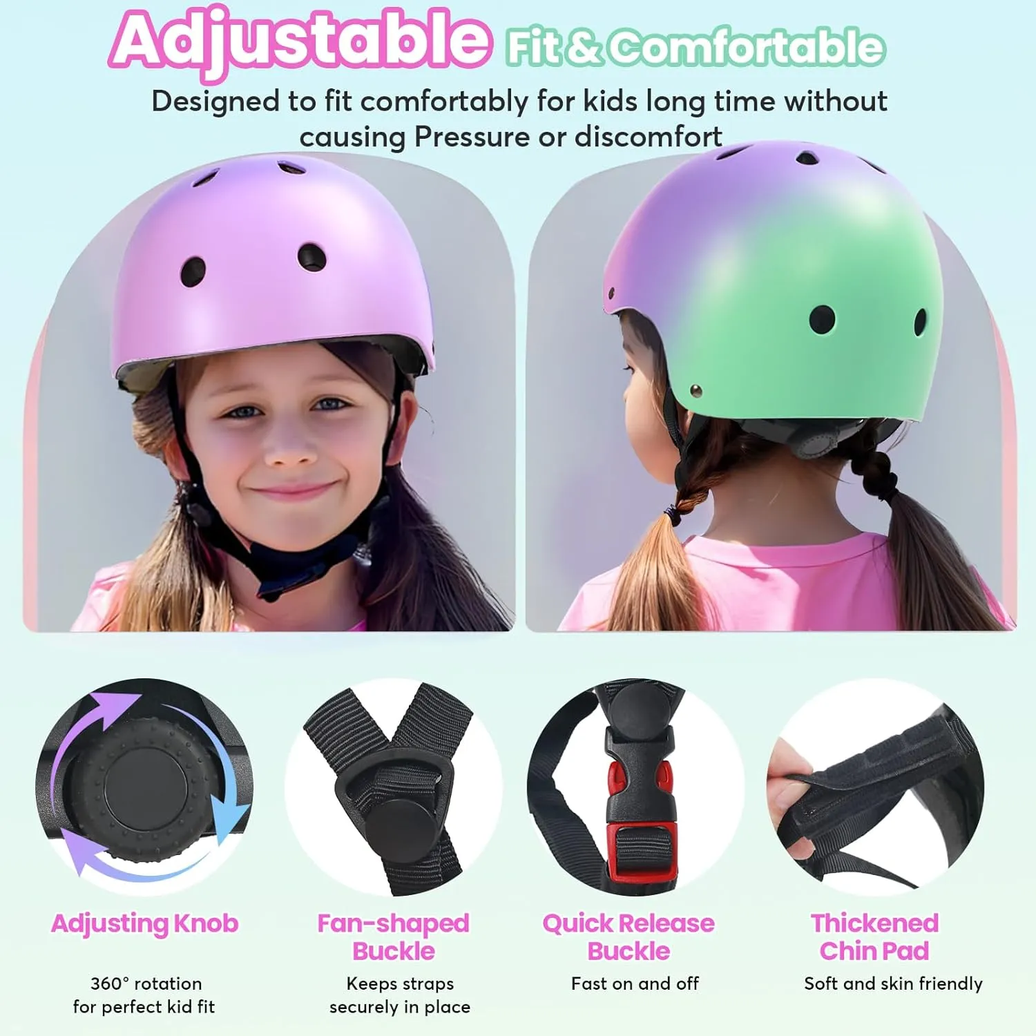 Gradient Kids Helmet and Knee Elbow Wrist Pads Set with Carry Bag(Age 2-14 )- CPSC Certified Adjustable Lightweight Ventilated for Biking, Scooter, Skating and Other Sport Acitivties