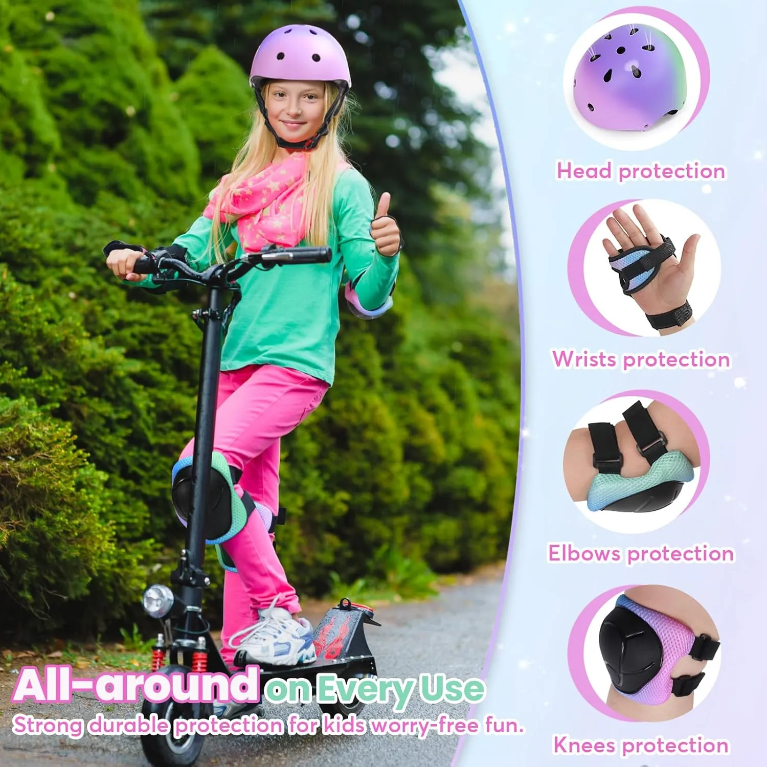 Gradient Kids Helmet and Knee Elbow Wrist Pads Set with Carry Bag(Age 2-14 )- CPSC Certified Adjustable Lightweight Ventilated for Biking, Scooter, Skating and Other Sport Acitivties